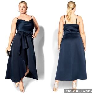 City Chic Simplicity Satin Dress‎ Navy Blue XXL